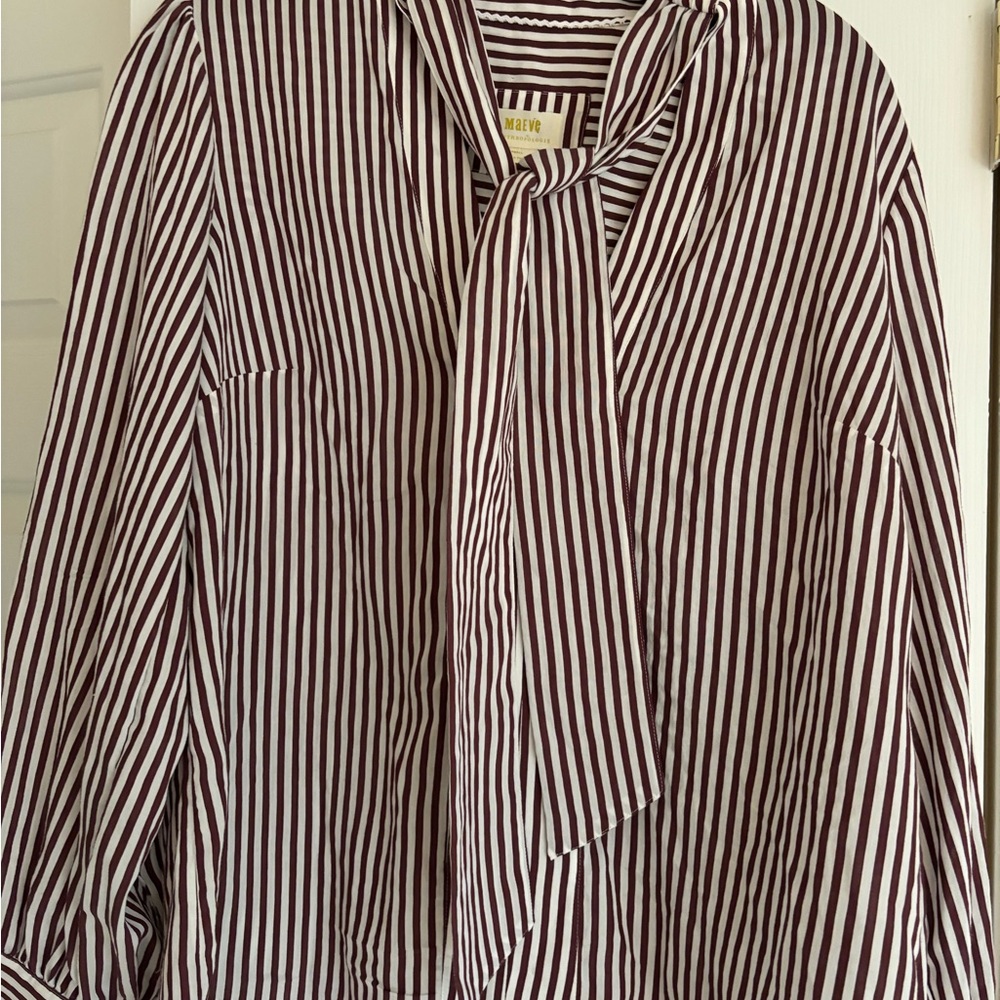Maeve Striped Blouse with Bow Tie